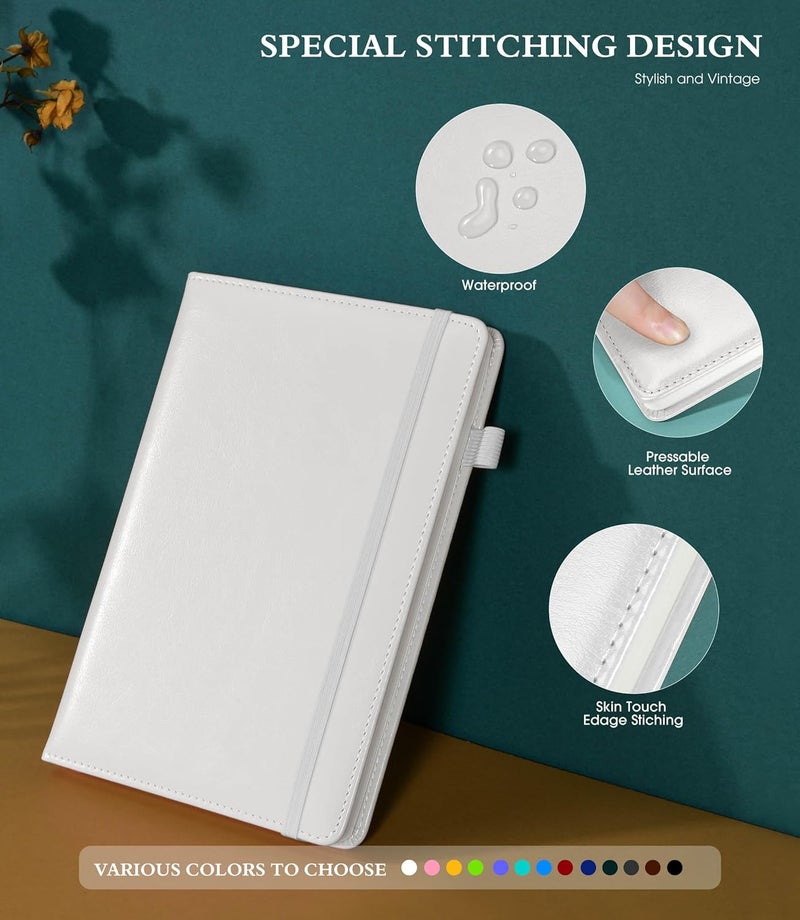 Ansopu Lined Journal Notebook for Writing, A5 100 GSM Thick Paper, Leather Hardcover Journal for Woman Men, Travel Journal Diary 160 Pages(5.75'' X 8.38'' White) - Image 3